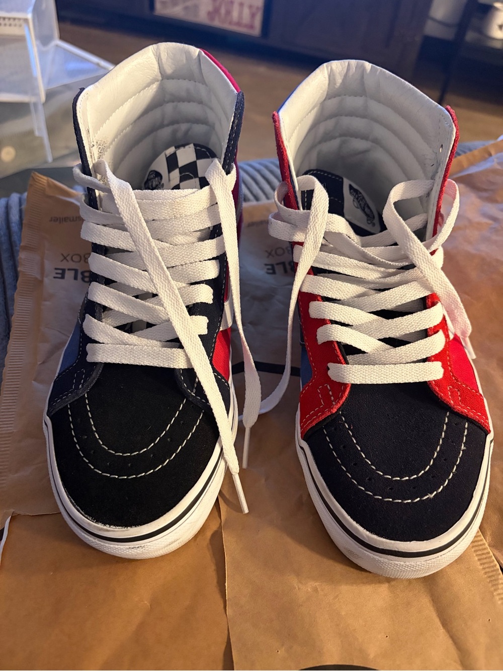Vans Kids High-Top Sneakers in Blue & Red